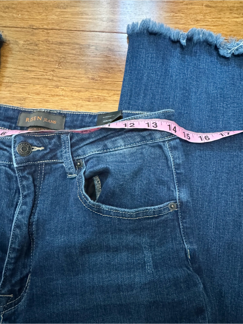 Risen High Rise Dark Blue Jeans Raw Hem Flare Size 30/11 - Picture 10 of 11